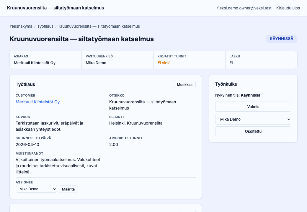 Työtilaus asiakkaalle Fleksissä