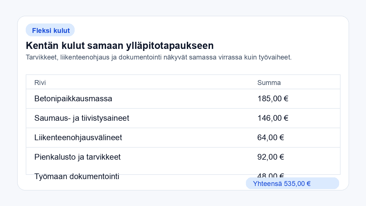Kulujen yhteenveto Fleksissä